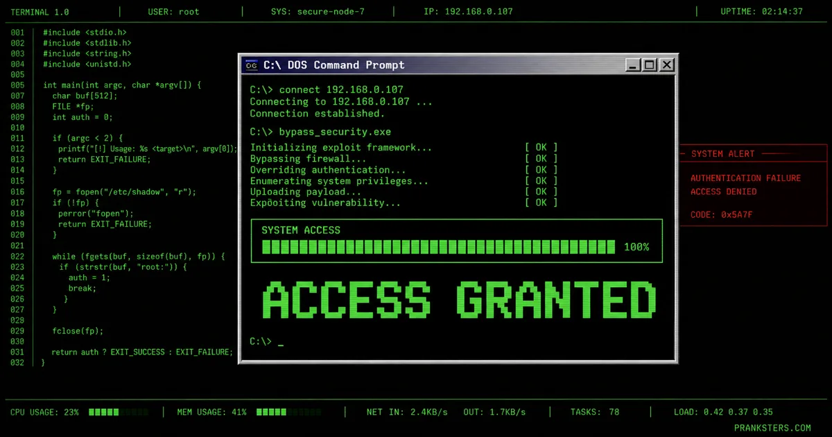 Hacker typer prank screen